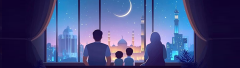 Father and child walking to the mosque