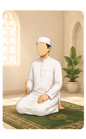 Man in tashahhud, sitting for the tashahhud